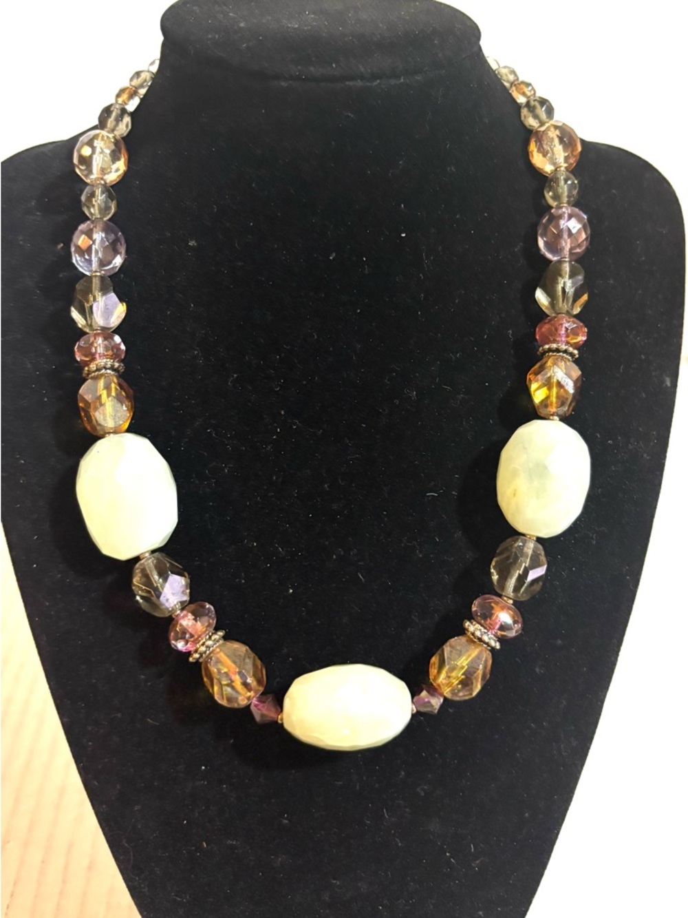 Handcrafted Women’s Beaded Necklace in Cream and Amber